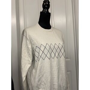 Geoffrey Beene Cream Knit Sweater Size M 100% Cotton Long Sleeve
